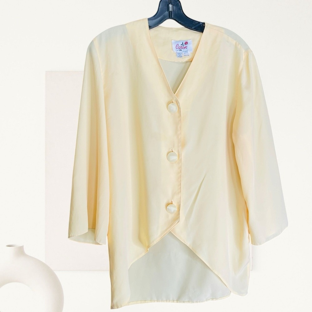 Caron Chicago Vintage Yellow Button Front Blouse High Low Tulip Hem Size 10